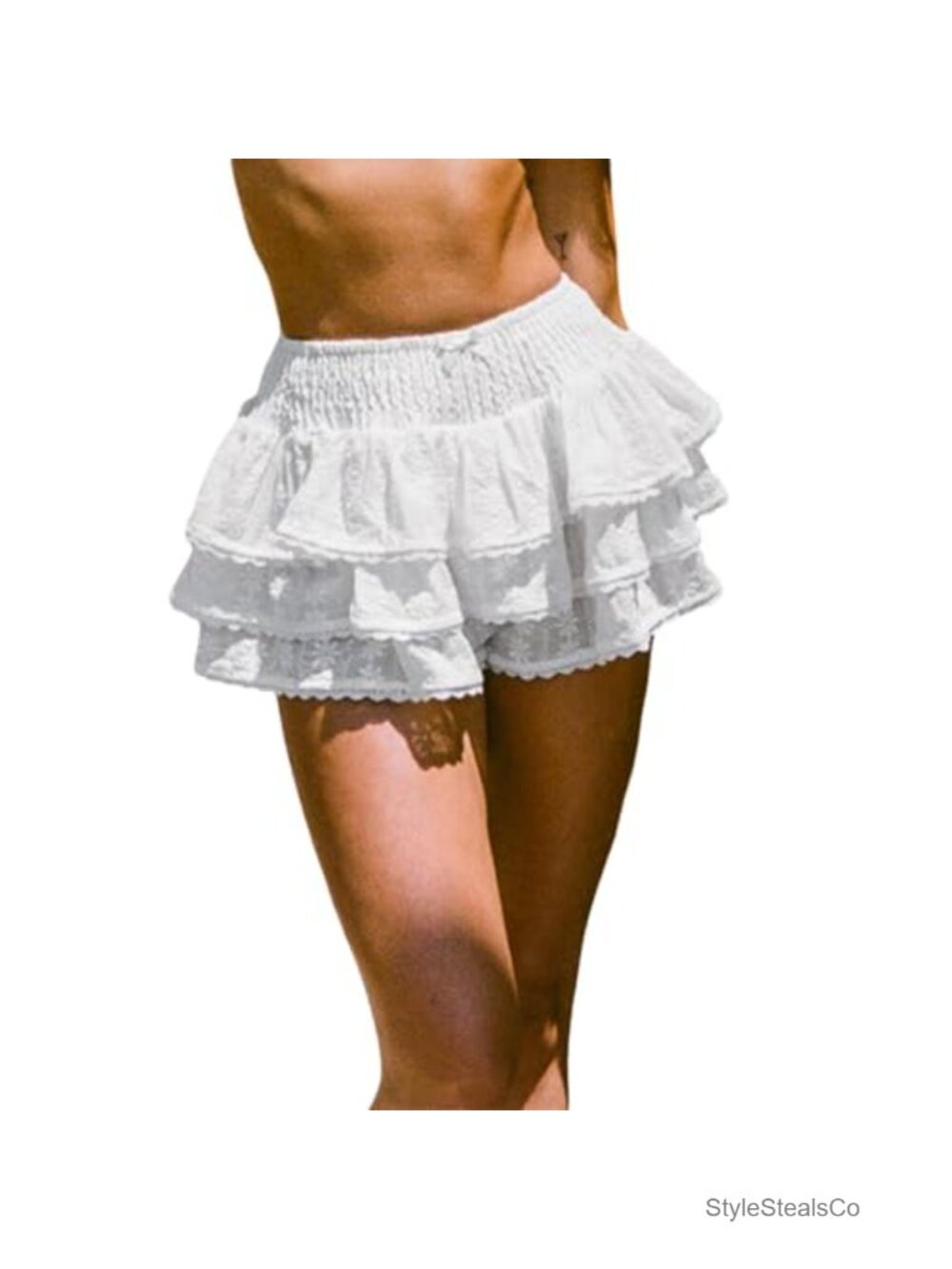 Lace Trim Ruffle Bloomers Layered Frilly Lolita Shorts Cotton Blend